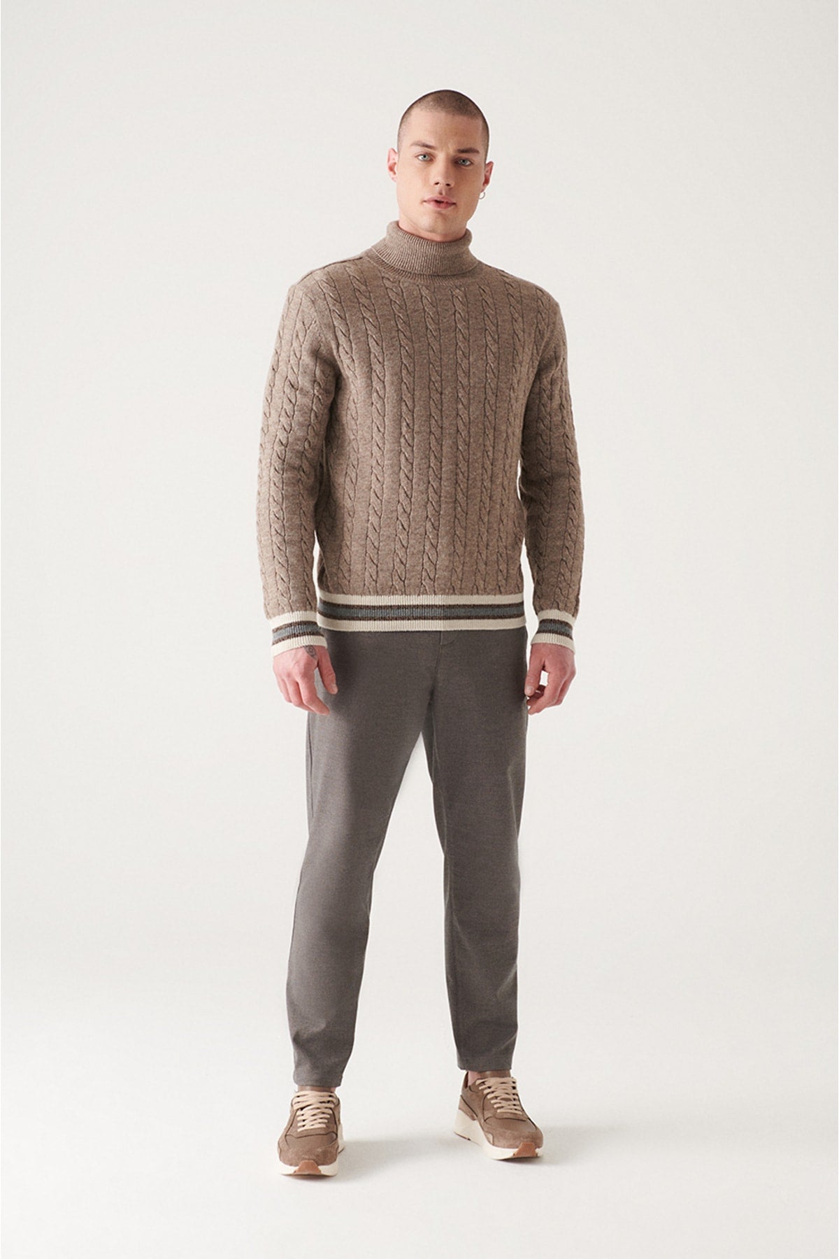 Unisex mink full fishing collar braided knitwear sweater A22y5041