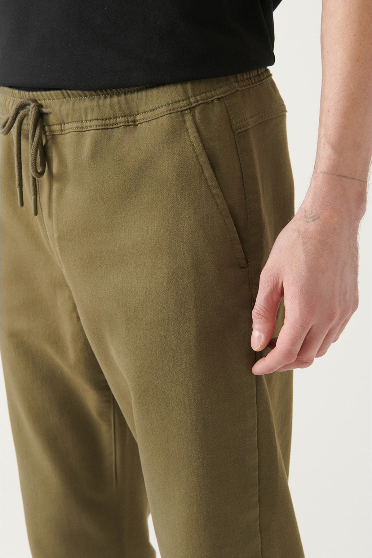 Men's Khaki Side Pocket Knitted Laccked Relaxed Fit Jogger Pants B003025