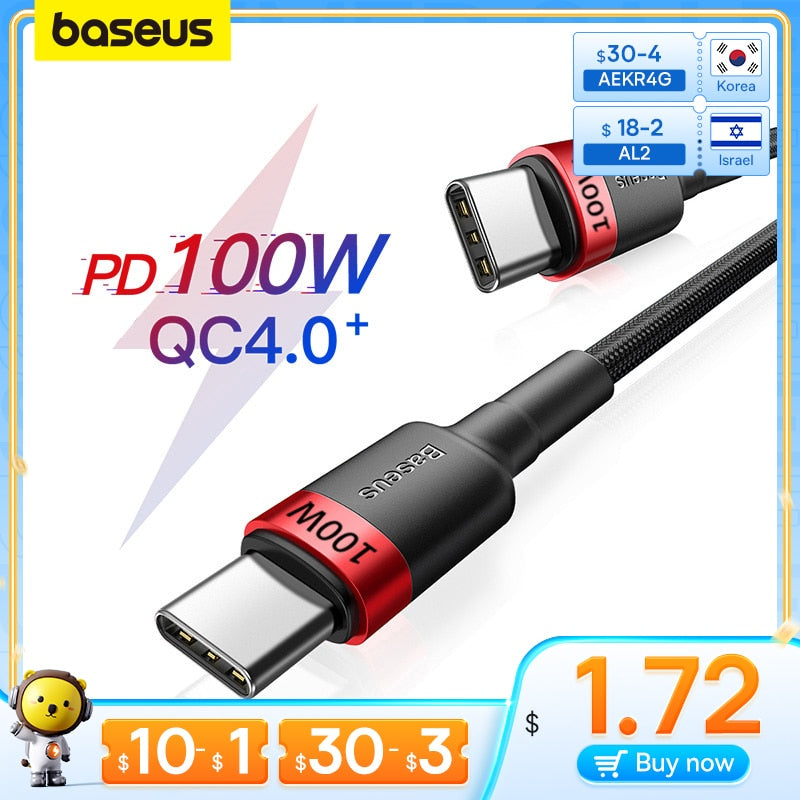 Baseus USB C to USB Type C Cable for MacBook Pro Quick Charge 3.0 100W PD Fast Charging for Samsung Xiaomi mi Charge Cable